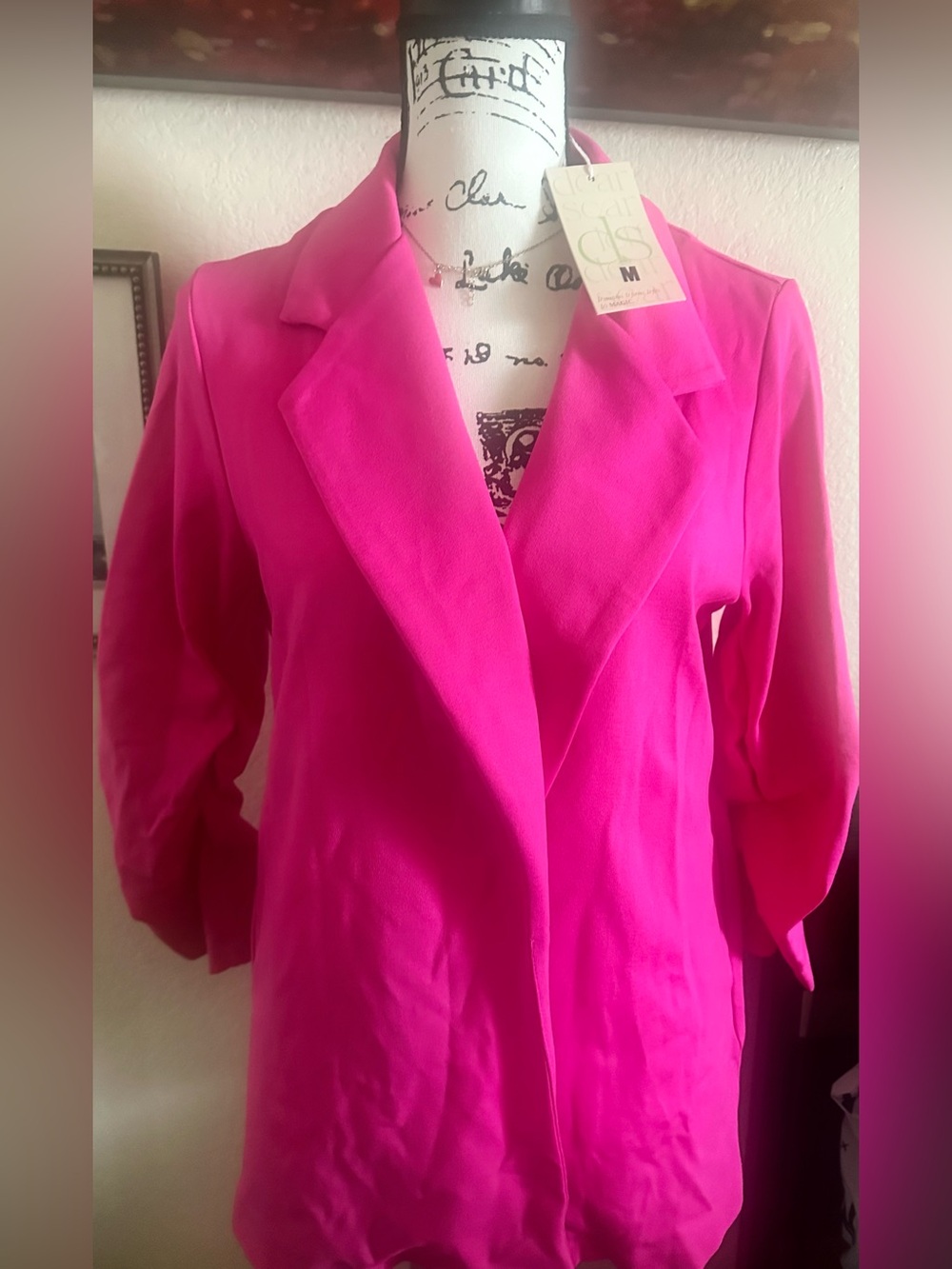 Scarlett Bright Pink Open Front Blazer Jacket